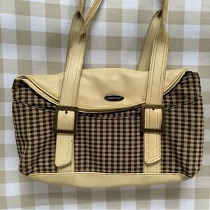 Longaberger Homestead Beige Brown Checkered Gingham Shoulder Bag Discontinued